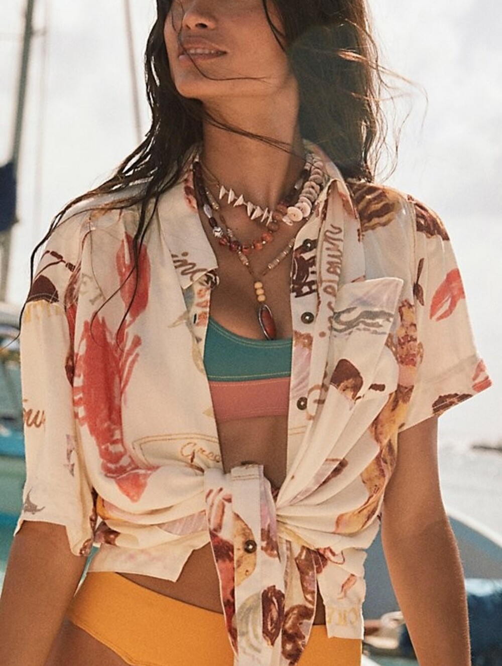 We The Free White Soft Short-Sleeve Button-Down with Coastal Print XS - Picture 2 of 15